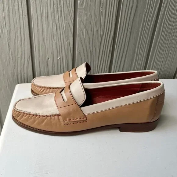 Vintage 90s Cole Haan Loafers 9 Cream Tan Penny Shoes NWOB - Picture 6 of 15